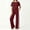Style1-Wine womens outfits, variant on Maqroz Women 2 Piece Outfits Sets Summer Solid Crew Neck Short Sleeve Top and Long Pants Set Elastic Waist with Pockets Vacation Travel Wine XXL
