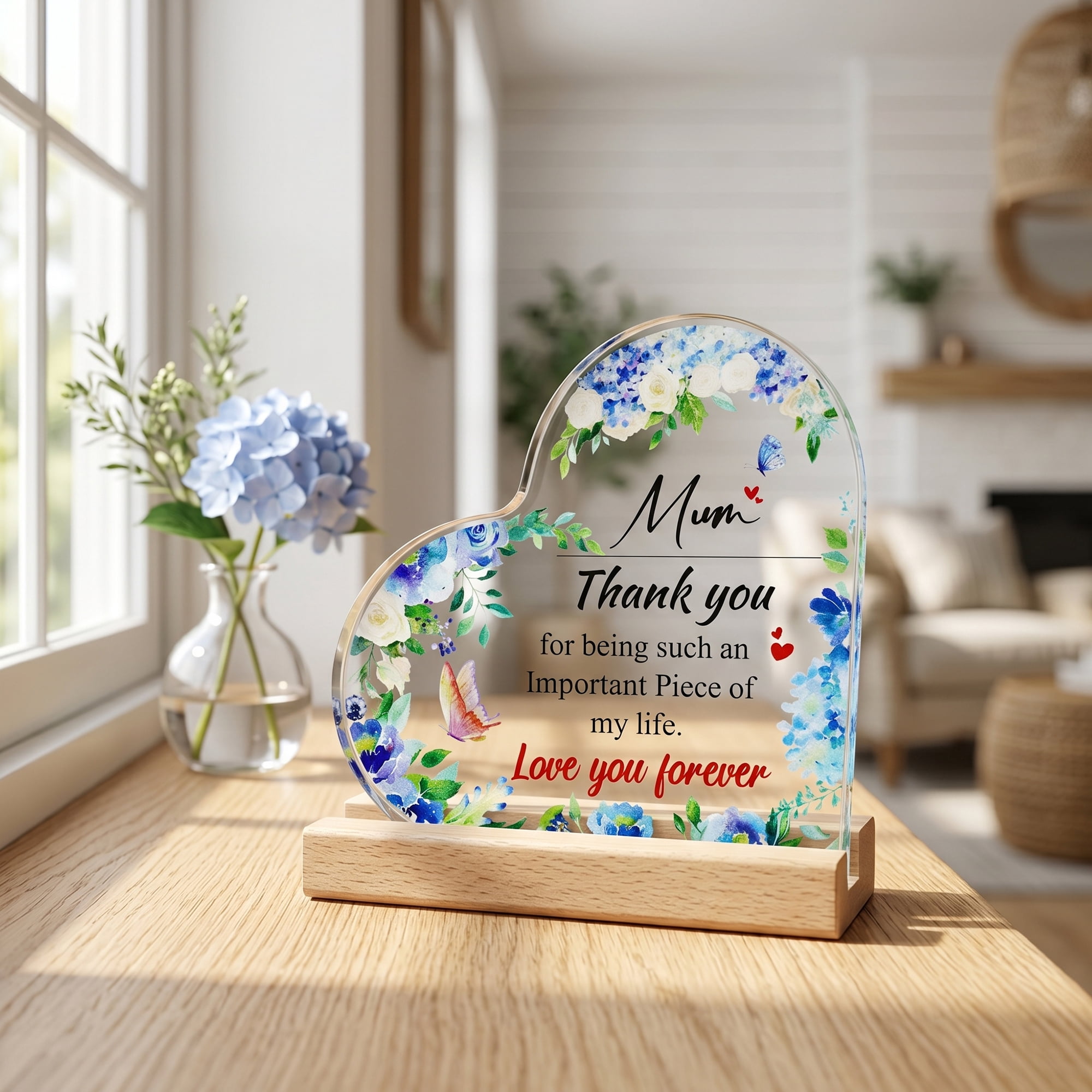 Unique Bargains Heart Wooden Sign  Square Tabletop Decor with Wooden Base  ["Style H"]