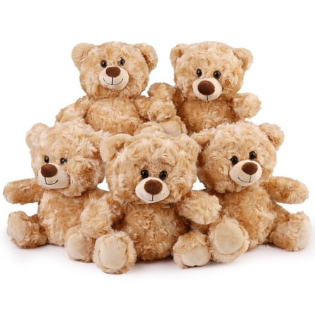 LotFancy 5 Pack 10 in Bulk Shaggy Plush Bear, Teddy Bear Stuffed Animal, Gifts for Kids, Girls, Boys