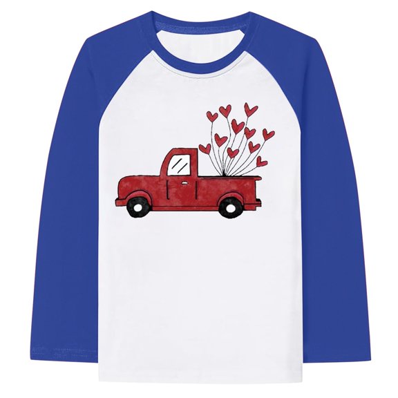VNKIDY Boys TShirts Kids Cartoon Valentines Graphic Prints Tees Long Sleeve Crewneck Loose Fit Pullover For Holiday Casual Daily Wear Trendy Top Blue 7-8 Years