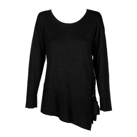 Inc International Concepts Deep Black Asymmetrical Lace-Up Sweater M