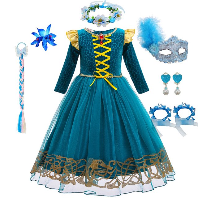 Brave Girl Merida-vestido de dibujos animados para niños, traje de juego de rol para niños, vestido de princesa de manga larga, disfraz de fiesta de Carnaval y Halloween Fivean unisex