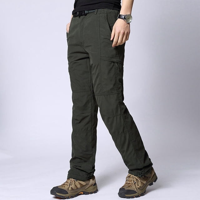 Puntoco Pantalones cargo de color sólido con bolsillos y cremallera, cintura elástica y largo completo para hombre