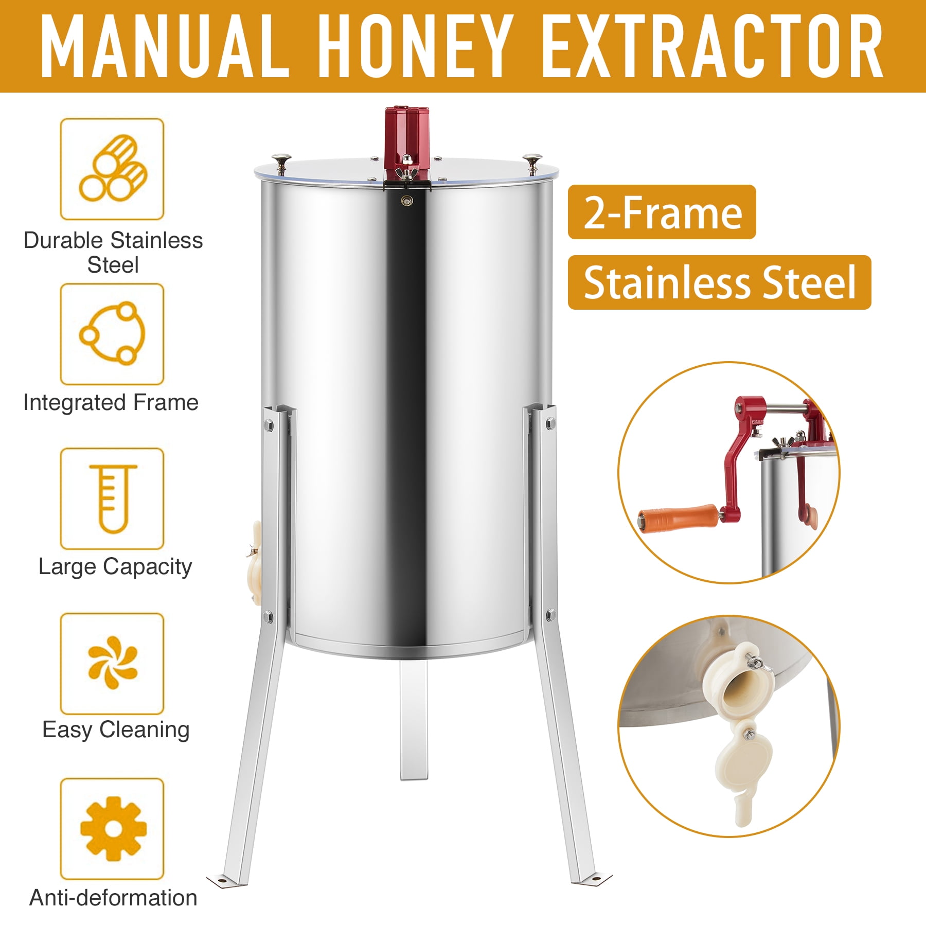 Manual 2 Frame Stainless Steel Honey Extractor With Stand Beekeeping Equipment 