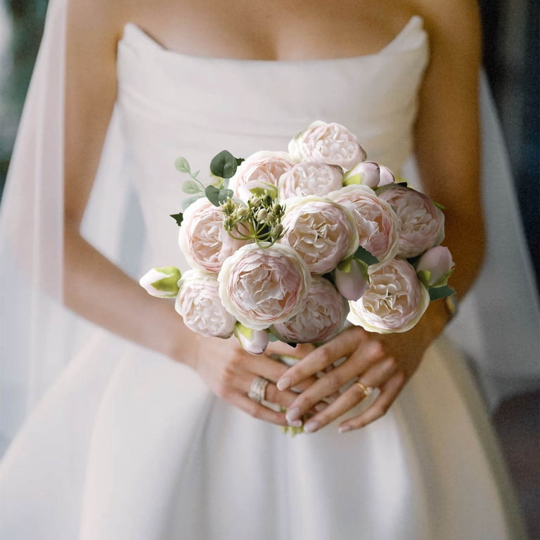 White Peony & Rose Artificial Silk Flower Bouquet – Bridal Wedding Home Decor