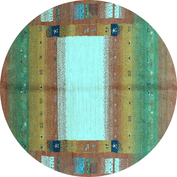 Ahgly Company Indoor Round Abstract Light Blue Contemporary Area Rugs, 8' Round