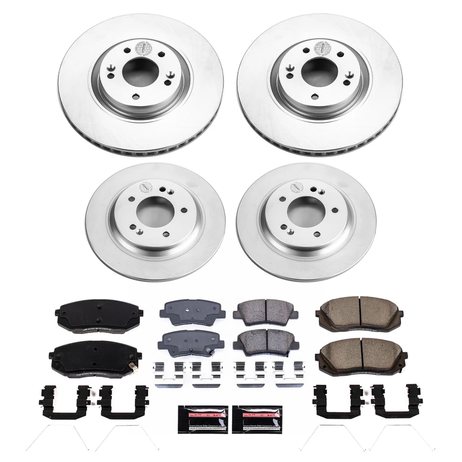 PowerStop Front and Rear Geomet Coated Brake Rotor and Pad Kit Fits: KIA Select Models CRK9167