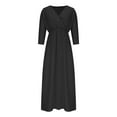 thumbnail image 5 of Taylonsss Womens Casual Long Dress High Waist Split Detail V Neck Short Sleeve Solid Color Relaxed Fit Everyday Outfit, 5 of 8