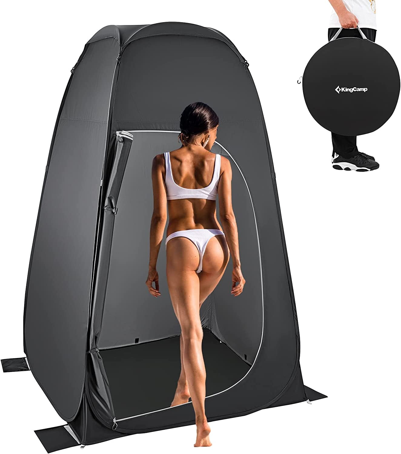 KingCamp Shower Tent, Pop Up Camping Privacy Tent, Portable Waterproof Dressing Changing Room Easy Setup, Toilet Tent with Carry Bag for Beach, Camping, Hiking, Black