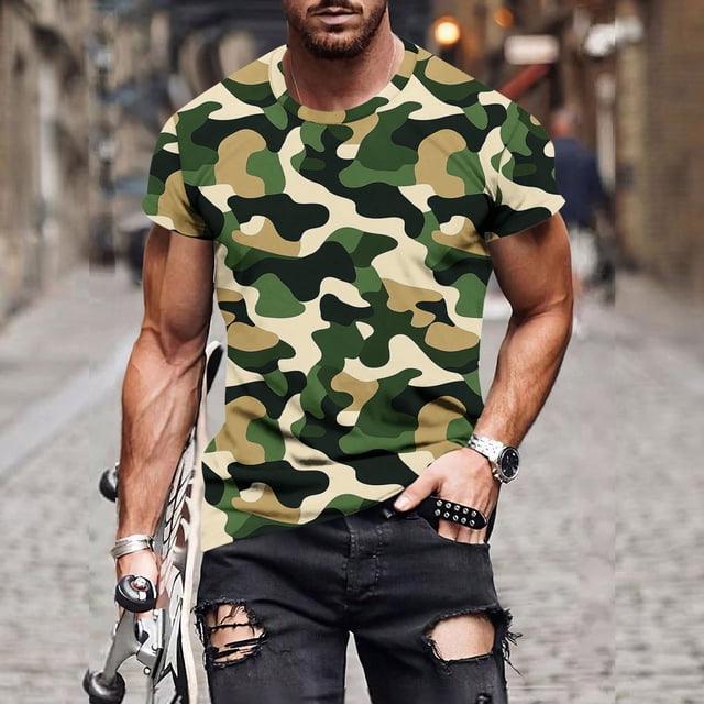 Styesk T-Shirts pour Homme Hommes Imprimé Fallow Col Rond T-shirt Décontracté Mode Manches Courtes