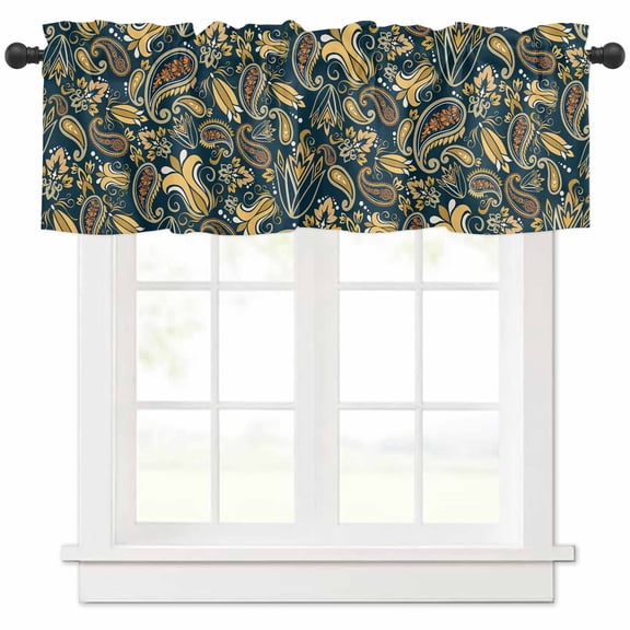 Hokiten Rod Pocket Curtain Valance, Boho Green Floral Farmhouse Window Valance for Living Room, Bedroom, Kitchen Farmhouse Botanical Vintage Paisley Flower 60"W x 18"L