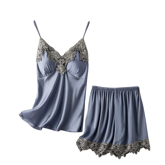 Mujeres Sexy Sling Shorts Lace Trim Dos piezas Home Service Homewear Pijamas Set Fridja fhjkhfk457355