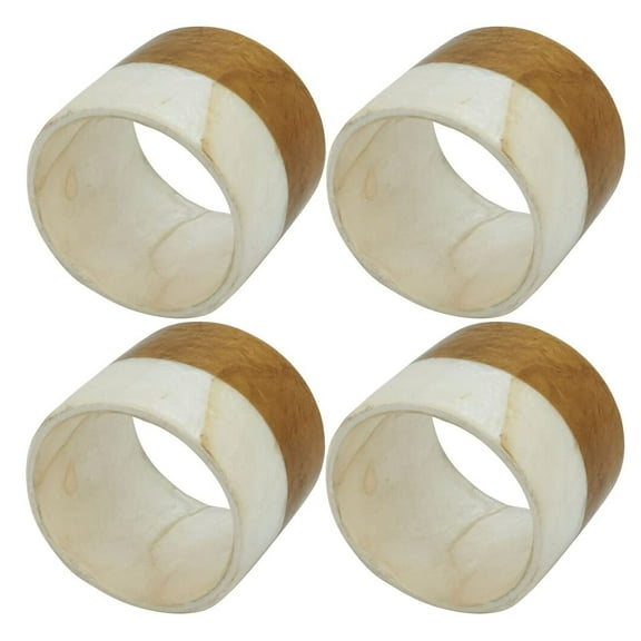Fennco Styles Capiz Design Two-Tone Napkin Rings, Set of 4 - Gold & Ivory Napkin Holders for Home, Dining Table, Banquets, Holidays and Special Events