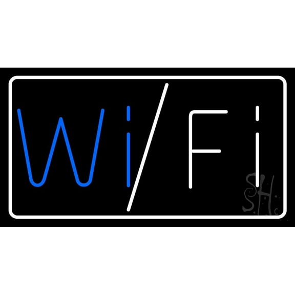 Wifi White Border LED Neon Sign 13 x 24 - inches, Clear Edge Cut Acrylic Backing, with Dimmer - Bright and Premium built indoor LED Neon Sign for Computer & Electronics store decor.