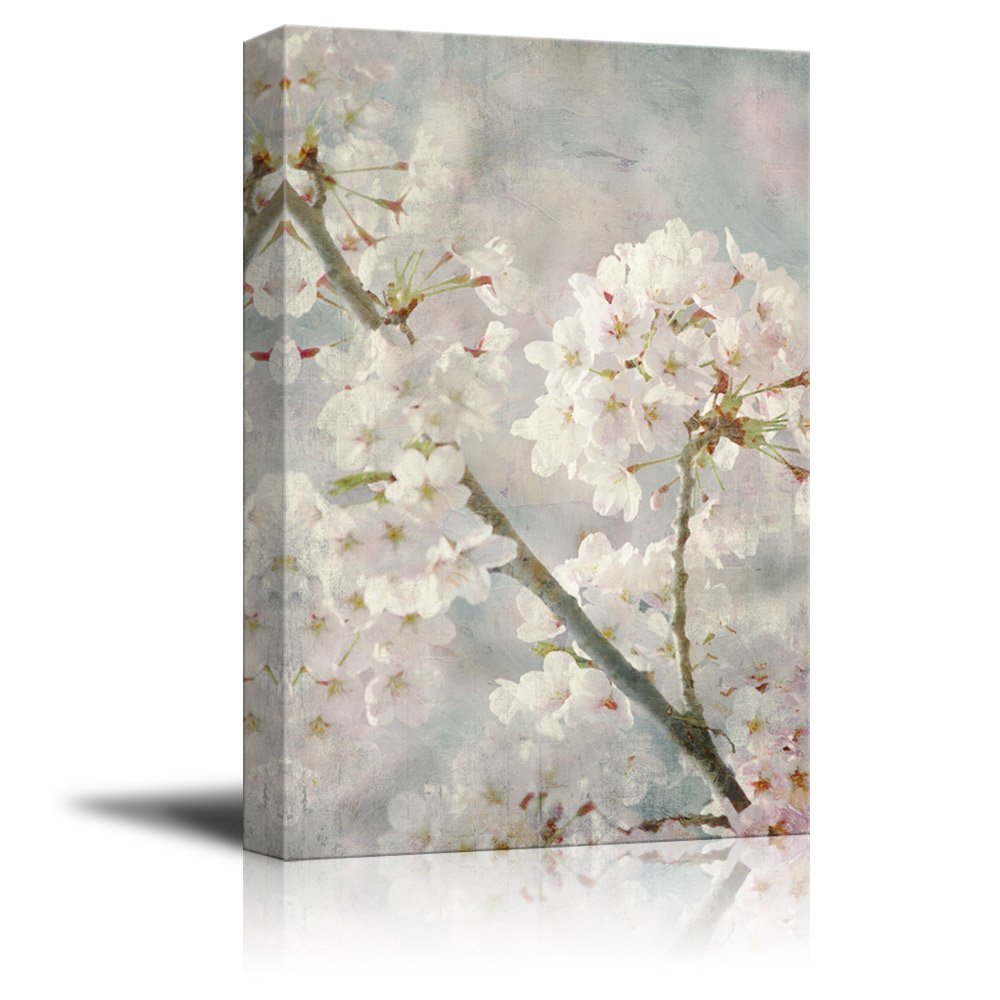 wall26 Canvas Wall Art Oil Painting Style White Cherry Blossom in
