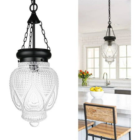 

KUSONG Black Glass Pendant Light Fixtures Vintage Kitchen Island Lighting Farmhouse Light Fixture Over Sink Dining Room Entryway Bathroom