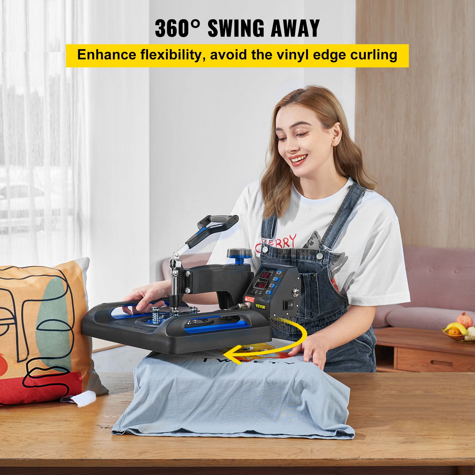 BENTISM Heat Press Machine, 12 x 15 inches, Fast Heating, 360 Swing Away Digital Sublimation T-Shirt Vinyl Transfer Printer with Anti-Scald Surface, for Canvas Bags, Pillows, ETL Listed, Blue