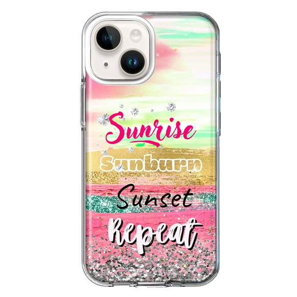 MUNDAZE Apple iPhone 14 Plus Shockproof Clear Hybrid Protective Phone Case Summer Brush Strokes Sunrise Sunburn Sunset Repeat Cover