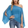 thumbnail image 5 of DDAPJ pyju Womens Sheer Poncho Shrug Elegant Chiffon Shawl One Shoulder Crop Ponchos Going Out Beach Cover Ups Asymmetrical Cape Sky Blue M, 5 of 8