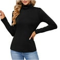 thumbnail image 1 of Pisexur Chandails Décontractés à Manches Longues pour Femmes Col Montant Col Roulé Simulé Hauts Coupe Ajustée Basique Légers T-Shirts Unis, 1 of 5