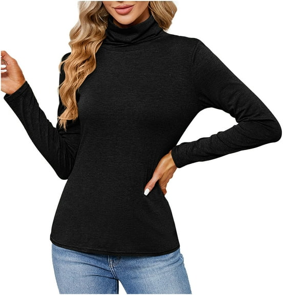 IROINNID Undershirt for Women Turtleneck Comfortable Bottom Shirt Long Sleeve Solid Stretch All-match Base Shirt,Black