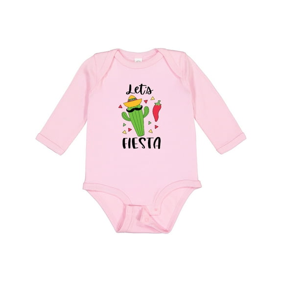 Inktastic Cinco De Mayo Let's Fiesta Cute Cactus with Sombrero Boys or Girls Long Sleeve Baby Bodysuit