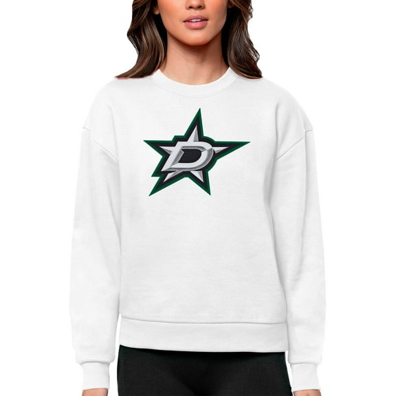 Women's Antigua White Dallas Stars Primary Logo Team Logo Victory Crewneck Pullover Sweatshirt