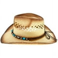 thumbnail image 2 of KIDS GIRLS Tea Stain Straw COWBOY HAT w/ Turquoise Blue Beads WESTERN Cowgirl Childrens, 2 of 5