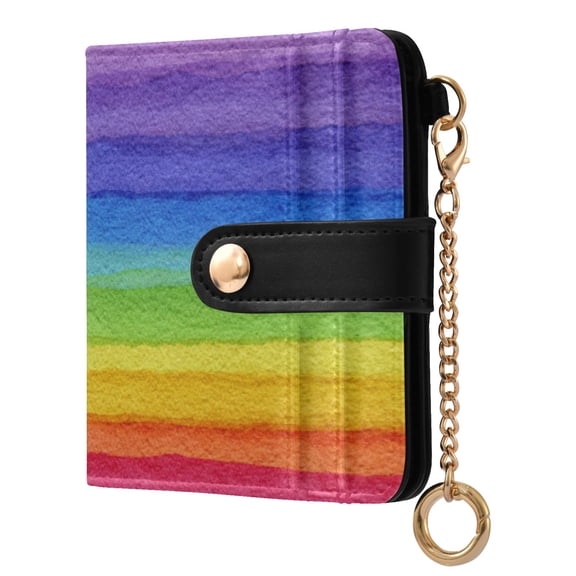 Womens Wallet PU Leather Bifold Small Purse with RFID Blocking Credit Card Holder Watercolor Rainbow Colors