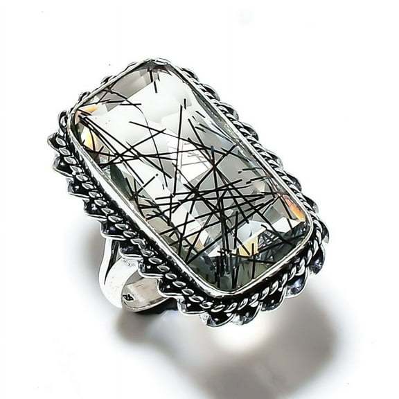 Black Rutile Handmade 925 Sterling Silver Gift Jewelry Ring Size 9