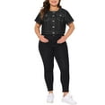 thumbnail image 2 of Agnes Orinda Women's Plus Size Cropped Denim Vest Crew Neck Button Down Short Sleeve Casual Jean Jacket with Pocket Decor 1X Black, 2 of 6