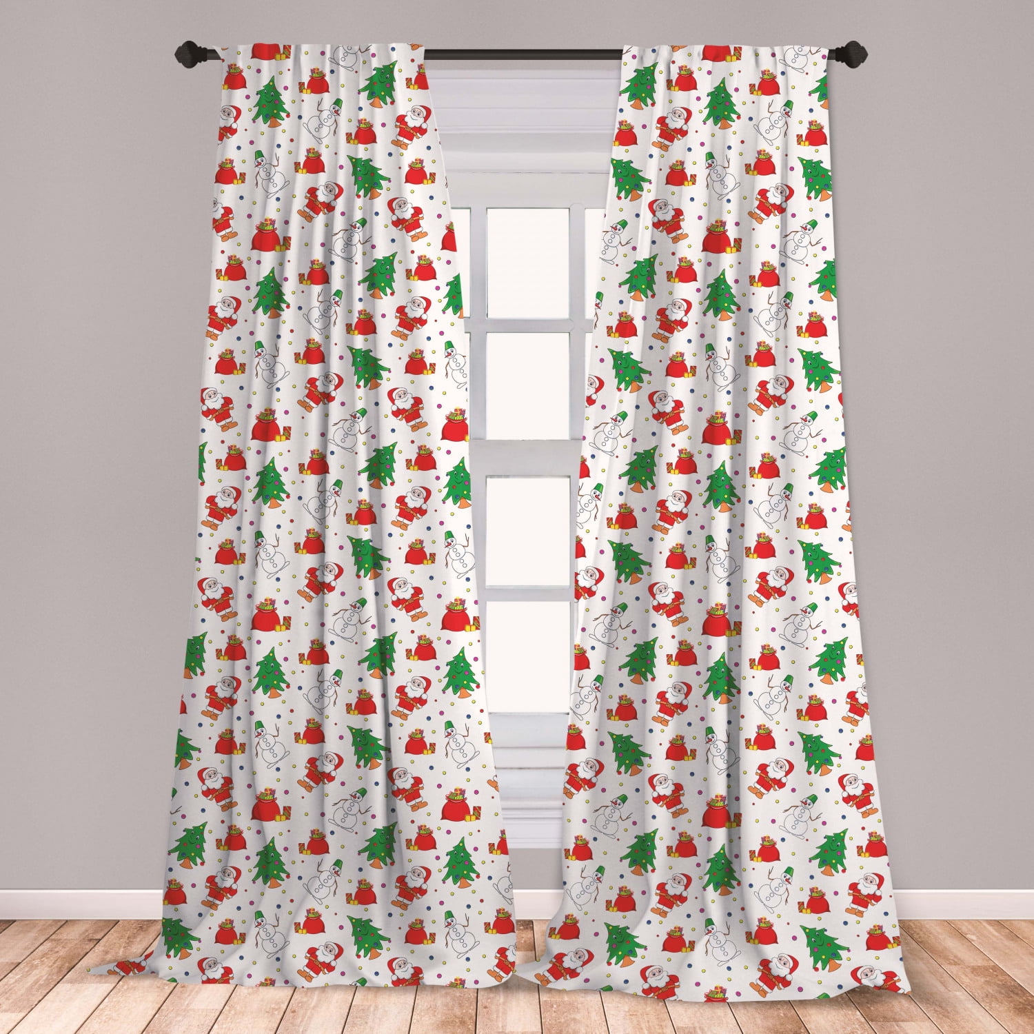 Christmas Curtains 2 Panels Set, Xmas Santa Claus Tree on Colorful ...