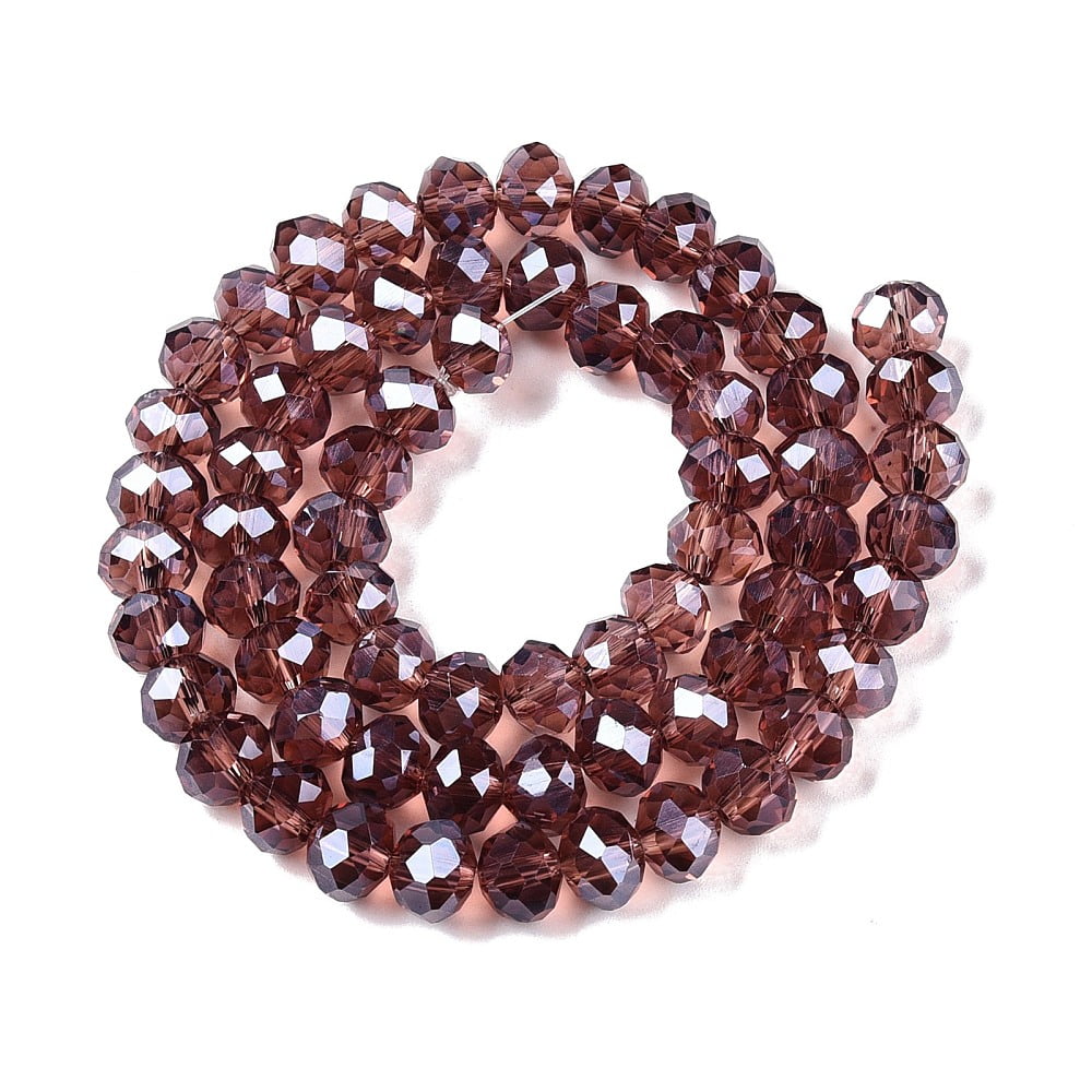 Electroplate Glass Beads Strands Pearl Luster Plated Faceted Rondelle Old Rose 8x6mm Hole: 1mm about 64~65pcs/strand 40~41cm