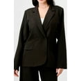 thumbnail image 4 of Saronite Solid Luxe Stretch Woven Loose Fit Long Sleeve Button Front Blazer And Wide Legs Pants Semi Formal Set, Black (Women's), 4 of 5
