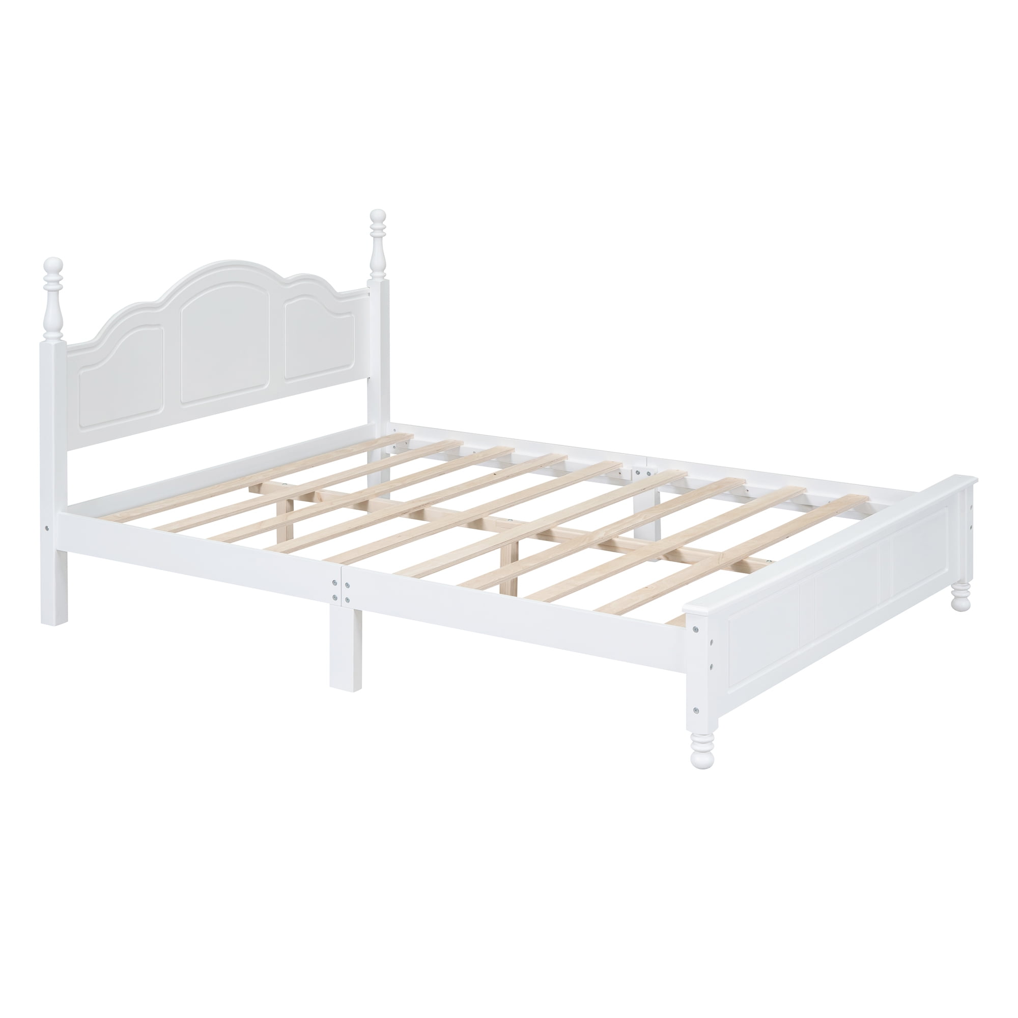 Aukfa Mid-Century Solid Wood Queen Bed Frame with 43" Tall Herringbone Headboard, Heavy Duty, White