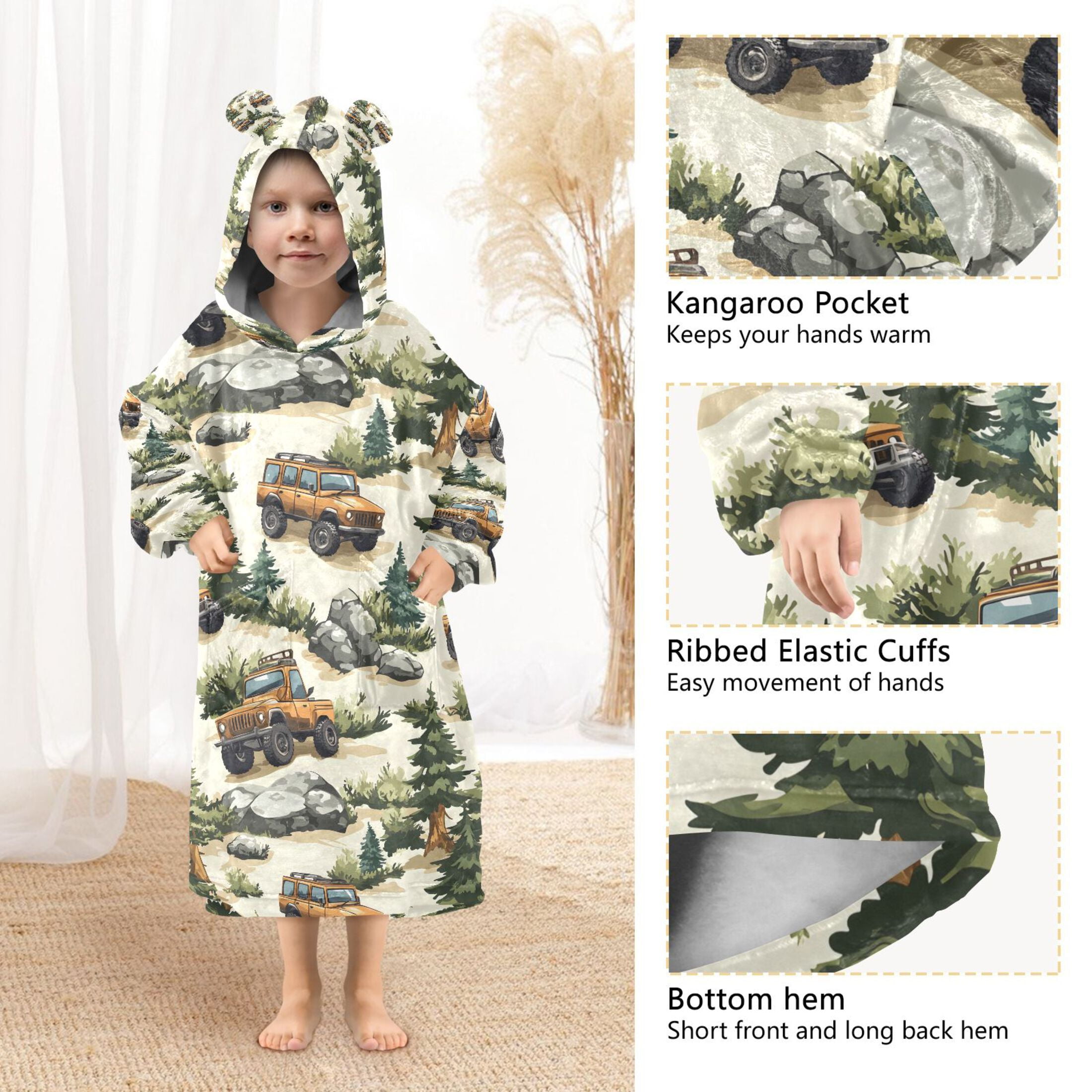 Wearable Blanket Christmas Hoodie for Road Cars Flannel Hooded Blanket with Pockets and Sleeves Suitable