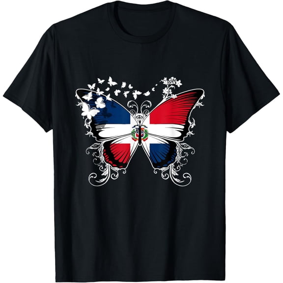 t-shirt Dominican Republic Flag Shirt Butterfly Graphic T Shirt T-ShirtMen and women can wear, black T-shirts, gifts. Age: M,L,XL 2XL, 3XL, 4XL