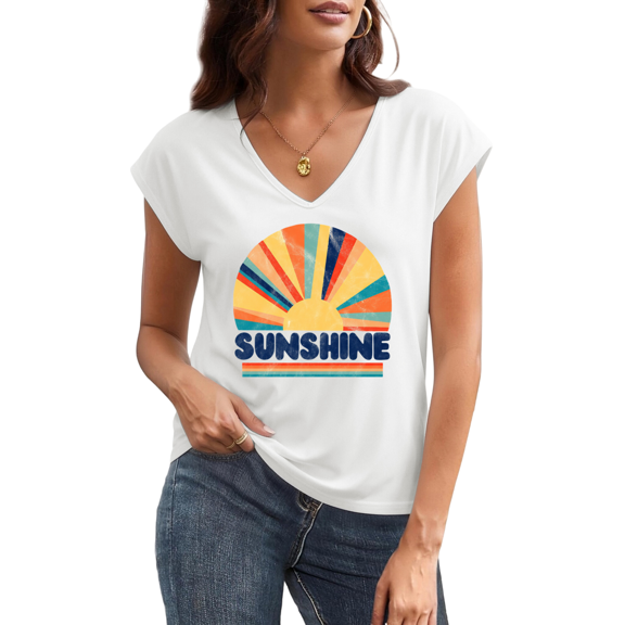 UNISHE Women's V-Neck Sleeveless Tank Top Sunshine Retro Rainbow Graphic Summer Casual Beach Vacation Tops Tees