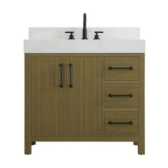 Elegant Kitchen and Bath 36 inch Single Bathroom Vanity In Chestnut Brown with backsplash