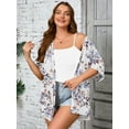 thumbnail image 5 of SHOWMALL Women Plus Size Summer Boleros Floral Shrugs White Peony 5X Short Sleeve Open Front Lightweight Cardigan with Pockets Drape Beach Cover Up, 5 of 6