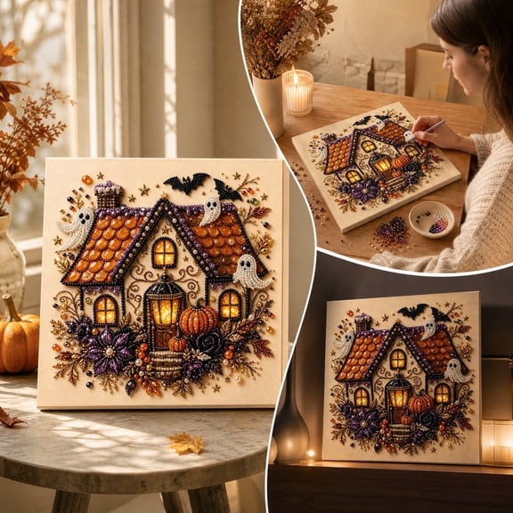 Halloween Pearl Art Kit Painting Set Plastic Complete Kit for Fall Home Decor Wall Art Crafts Seasonal Gifts by MPOISVA