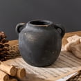 thumbnail image 2 of Ceramic Flower Vase with Handles, Decorative Black Vase, Rustic Terracotta Vases for Home Decor, Farmhouse Vintage Vases for Living Room, Kitchen, Bedroom, Office, Coffee Table, 14CM, 2 of 9