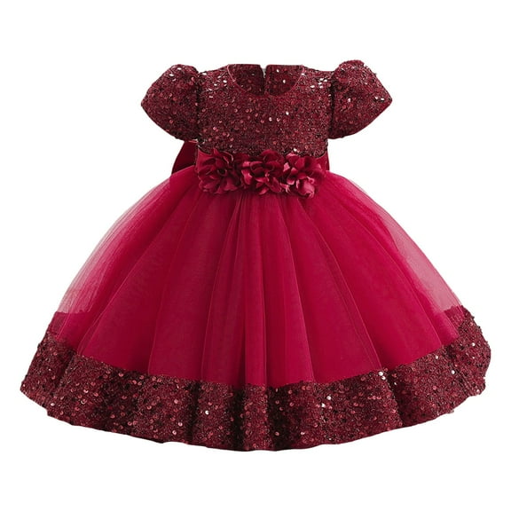 Flower Girl Dress Kids Lace Applique Pageant Gown Prom Dresses #Brick Red 18-24 Months