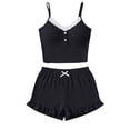 thumbnail image 4 of Aezemi Womens Lace Sleep Sets 2 Piece Spaghetti Straps Button Cami Top with Short Sleepwear Set Summer Home Comfy Fashion Sleeveless Pajamas S, 4 of 5
