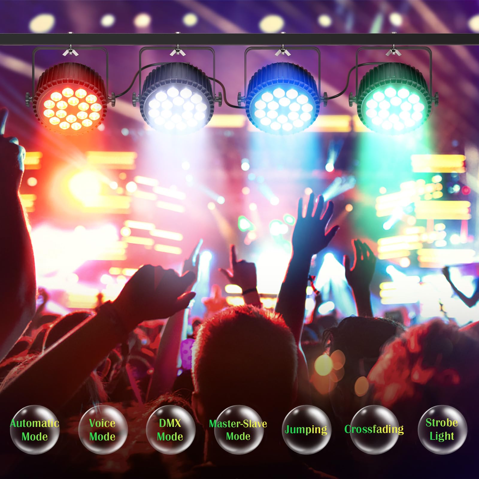 Par Lights LED Stage Lights, 18X12W RGBW Uplights Stage Lighting Effect by DMX and Sound Activated Control Wash Light for Wedding Parties Church Club DJ Live Show
