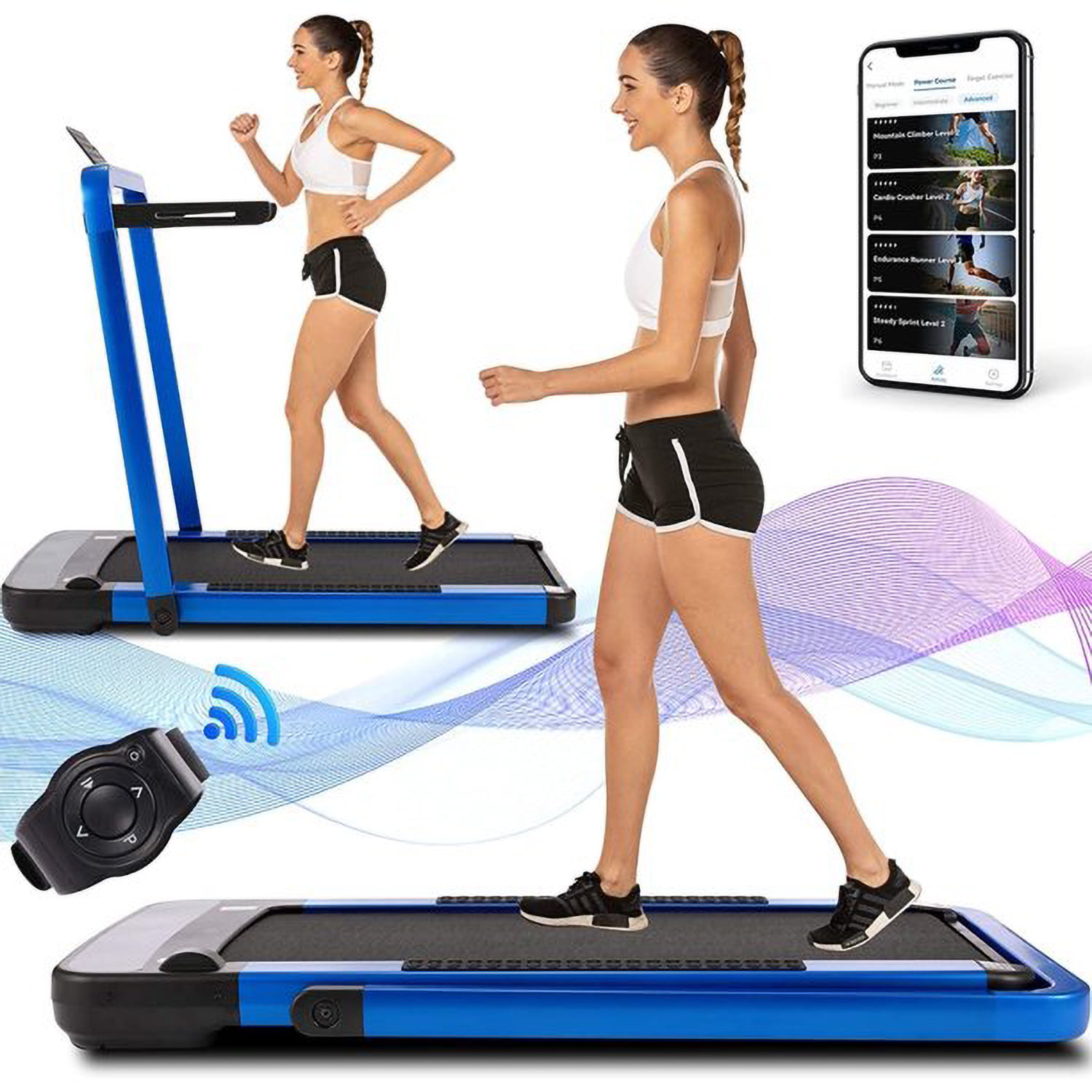 Folding Treadmills for Home,2.25HP APP Control Under Desk Treadmill Workout,2in1 Electric Walking Jogging Running Machine Installation-Free 