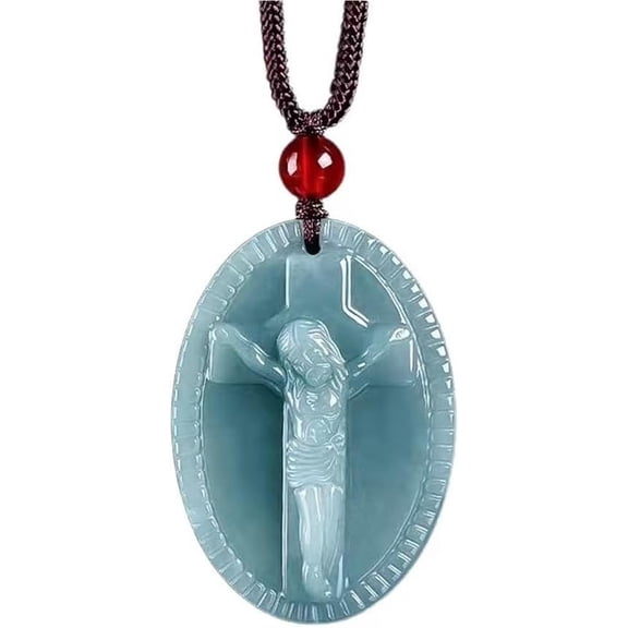 Cross Crucifix Jesus Jade Medal Necklace,Cross God Necklace,Confirmation Jewelry