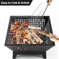 thumbnail image 5 of Fire Pit with Waterproof Cover Outdoor Wood Burning 24.4in Firebowl Fireplace Poker Spark Screen Retardant Mesh Lid Extra Deep Large Square Outside Backyard Deck Heavy Duty Metal Grate Black, 5 of 8