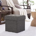 thumbnail image 3 of Ornavo Home Foldable Tufted Linen Storage Ottoman Cube Foot Rest Stool Seat - 15" x 15" (Charcoal Gray), 3 of 7