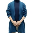 thumbnail image 2 of Lovskoo Cardigan Sweaters for Men Long Sleeve Winter Solid Color Sweater Cardigan Jacket Long Cut Casual Sweater Coat Dark Blue, 2 of 8